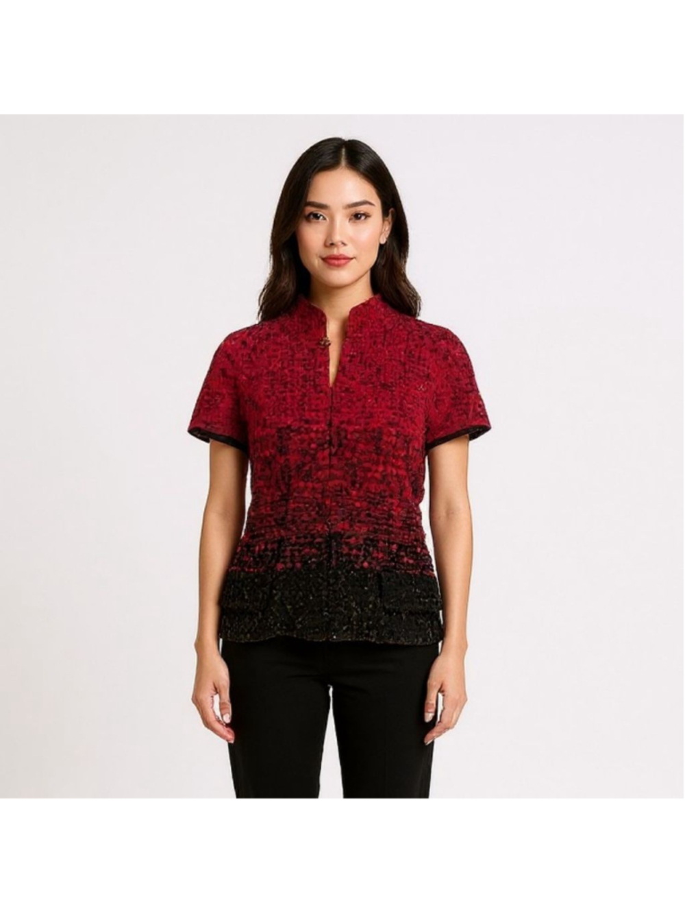St. John Couture Red Black Ombre Short Sleeve Top - Size 6
